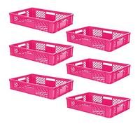lot de 6 Bac gerbable normes Europe à parois et fonds ajourés - L x l x h 600 x 400 x 150 mm - rose