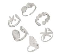 Lot de 6 bagues ouvertes inspirées de la côte - Taille réglable - Alliage - Cadeau de joaillerie pour les amis, les sœurs, les amateurs de plage, la plage - Motif vacances, Comme décrit