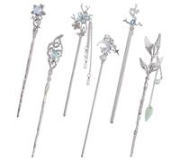 Lot de 6 baguettes à cheveux chinoises en métal vintage pour chignon, épingles à cheveux asiatiques argentées et bleues pour cheveux longs et accessoires pour femme