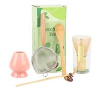 Lot de 6 balais à matcha avec cuillère et passoire - Kit de matcha pour cérémonie du thé japonaise - Accessoires pour matcha (rose)