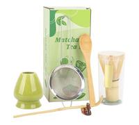Lot de 6 balais à matcha avec cuillère, passoire, cuillère à matcha et support en céramique - Kit complet pour la préparation du thé matcha (vert foncé)