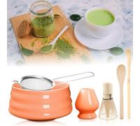 Lot de 6 balais à matcha comprenant un fouet à matcha, un bol, une cuillère, une passoire et un porte-fouet, en céramique - Ensemble de thé japonais - Convient pour les amateurs de thé - Orange