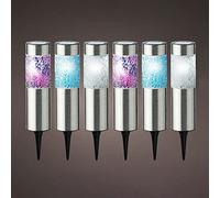 Lot de 6 balises solaires de 22 x 6 cm, couleurs assorties, idéales pour éclairer les jardins, les chemins et les éléments décoratifs extérieurs.