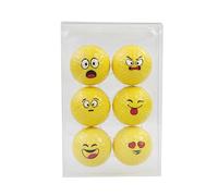 Lot de 6 balles de golf en caoutchouc jaune avec visage émotionnel - Balles d'entraînement de golf - Balles anti-stress pour enfants, hommes, femmes, récompenses scolaires