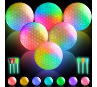 Lot de 6 balles de golf lumineuses à LED, 7 couleurs, avec tees, LED qui brillent dans le noir, pour l'entraînement de nuit et les tirs de longue distance