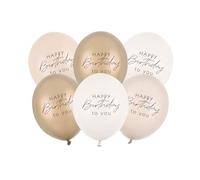 Lot de 6 ballons beiges Happy Birthday - 30 cm - Décorations de fête d'anniversaire neutres - Élégant ensemble de ballons beiges