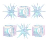 Lot de 6 ballons carrés en aluminium irisé de 56 cm avec étoile explosion irisée, ballons holographiques transparents pour anniversaire, sirène, arc-en-ciel, fête de mariage