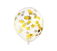 PartyDeco Ballon transparent avec étoiles dorées - Ballon transparent - Diamètre env. 30 cm - Guirlande de ballons pour anniversaire, carnaval, fête, mariage, sur l'air clair