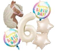 Lot de 6 Ballons d'Anniversaire Cheval avec Nœud Papillon | Décoration Poney Anniversaire, Ballon Aluminium 6 Ans, Ballon en Forme de Tête de Cheval, Classique pour Fête Thème Cheval