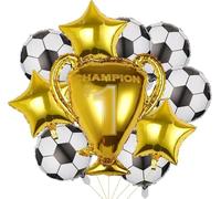 Lot de 6 ballons de football de 45,7 cm - 1 grand trophée doré de 81,3 cm - 3 pièces étoiles en aluminium de 45,7 cm - Fournitures d'anniversaire sur le thème du sport de football - Décoration de fête