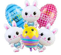 Lot de 6 ballons de Pâques avec œufs et lapins pour fournitures de fête de Pâques, décorations d'anniversaire de lapin, carotte de Pâques et décoration de fête de pique-nique