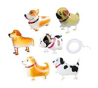 Lot de 6 ballons de promenade pour animal domestique avec 1 rouleau ruban ballon, décoration ballons aluminium, jolis ballons chien, fournitures d'anniversaire animaux domestiques, cadeaux enfants