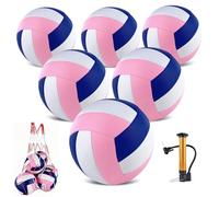 Lot de 6 ballons de volleyball officiels, taille 5, imperméables et souples avec pompe et sac en filet pour intérieur et extérieur, plage, sable, piscine, jeu d'entraînement pour adolescent débutant