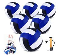 Lot de 6 ballons de volleyball officiels, taille 5, imperméables et souples avec pompe et sac en filet pour intérieur et extérieur, plage, sable, piscine, jeu d'entraînement pour adolescent débutant