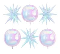 Lot de 6 ballons en aluminium irisé irisé de 55,9 cm avec boule ronde 4D et étoile explosion de 45,7 cm - Grand ballon holographique transparent en aluminium transparent pour anniversaire, sirène