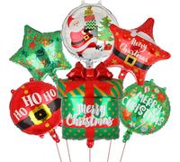 Lot de 6 ballons en aluminium « Merry Christmas » en mylar rouge et vert pour Noël, bureau, intérieur, décoration de fête entre amis (boîte cadeau, étoile ronde)