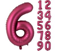 Lot de 6 ballons en forme de chiffre, 101 cm, bordeaux, feuille bordeaux, à l'hélium, grands ballons pour décoration d'anniversaire, fête, anniversaire (numérique 6)