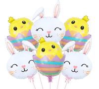 Lot de 6 ballons en forme de lapin de Pâques et poussin, ballons en aluminium Mylar pour décorations de fête d'anniversaire lapin de Pâques
