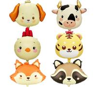 Lot de 6 ballons en forme de tête d'animal pour décoration de fête de ferme | Ballons d'animaux de la ferme pour décoration sur le thème des animaux, chien, vache, poulet, tigre, renard