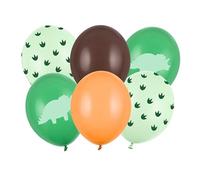 Lot de 6 ballons en latex Tricératops au motif de dinosaures, 30 cm, vert/orange