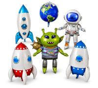 Lot de 6 ballons géants Alien et Space - Motif fusée - Astronaute - Globe terrestre - Décorations de fête d'anniversaire pour enfants