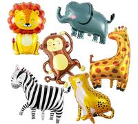 Lot de 6 ballons géants en forme d'animal de safari, lion, zèbre, girafe, singe, éléphant, léopard, en aluminium Mylar pour décoration de fête d'anniversaire sauvage, 1er anniversaire, fournitures de