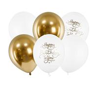 Lot de 6 ballons joyeux anniversaire blanc et or 30 cm