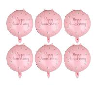 Lot de 6 ballons ronds en aluminium à l'hélium « Happy Anniversary » - 45,7 cm - Pour anniversaire, fiançailles, mariage, anniversaire de mariage - Décoration de fête - Rose
