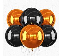 Lot de 6 ballons ronds géants en aluminium 4D pour Halloween, remise de diplôme, décorations de fête effrayantes - 55,9 cm - noir/orange métallisé