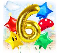 Lot de 6 ballons rouge, jaune, bleu avec confettis de couleur primaire, ballon étoile multicolore vif, décoration d'anniversaire pour enfants garçons (6)