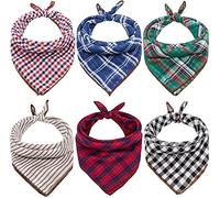 Lot de 6 Bandanas pour Chien - Cadeau du Nouvel an 2021 - Lavables - Vert Noir et Rouge - Motif Carreaux carrés - Double Foulard réversible - Accessoires pour Chiens de Petite et Grande Taille