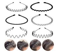 Lot de 6 bandeaux à cheveux en métal avec plume, ondulés, unisexes, noirs, polis et antidérapants, pour homme et femme