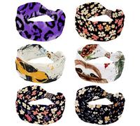 Lot de 6 bandeaux antidérapants à motif floral coloré pour femme, turban large, bandeau noué pour entraînement, sport, yoga, course à pied