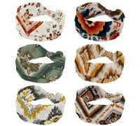 Lot de 6 bandeaux antidérapants pour femme, tendance, croisillons noués, motif géométrique abstrait ethnique, large pour entraînement, sport, yoga
