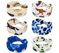 Lot de 6 bandeaux antidérapants tendance pour femme, style cow-boys sauvages et chevaux, fond blanc, large bandeau pour entraînement, sport, yoga