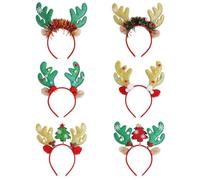 Lot de 6 bandeaux de Noël en forme de bois de renne avec motifs Père Noël et élan | Accessoires festifs pour femmes et filles, cosplay et fête de Noël