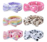 Lot de 6 bandeaux de spa en polaire à rayures et n?uds pour le visage et le bain