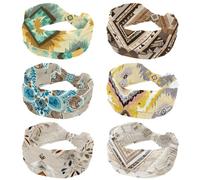Lot de 6 bandeaux élastiques larges et élastiques à motif ethnique pour femme, pour entraînement, Yaga, course à pied, randonnée, exercice
