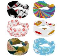 Lot de 6 bandeaux élastiques larges pour femme - Happy Colorful Rainbow Diffusion - Antidérapant - Évacuation de l'humidité - Pour yoga, gym, course à pied, fitness, sport