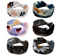 Lot de 6 bandeaux élastiques pour femme avec motif marguerites et papillons - Pour yoga, entraînement, transpiration, doux et simple