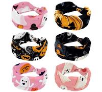 Lot de 6 bandeaux élastiques pour femme pour yoga, entraînement, exercice, cheveux, Halloween, chauve-souris, bonbons, citrouilles