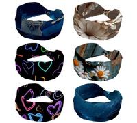 Lot de 6 bandeaux en bois pour femme - Motifs marguerites et papillons