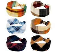 Lot de 6 bandeaux extensibles à motif à carreaux pour femme, accessoires pour cheveux, large et doux pour yoga, entraînement, sport, course à pied, voyage