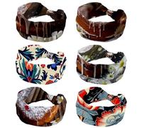Lot de 6 bandeaux extensibles pour femme, accessoires pour cheveux, motif marguerites ornées de vieux fond en bois pour yoga, entraînement, sport, course à pied, voyage