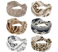 Lot de 6 bandeaux extensibles pour femme avec fond ethnique rétro abstrait - Accessoires pour cheveux larges et doux pour yoga, entraînement, sport, course à pied, voyage
