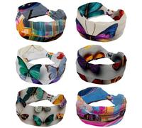 Lot de 6 bandeaux extensibles pour femme, bandeau de sport absorbé, doux et noué pour la vie quotidienne, le yoga, l'entraînement, papillons colorés (1)
