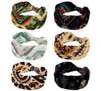 Lot de 6 bandeaux larges à motif ethnique rétro abstrait pour femme, turban antidérapant, élastique, pour la transpiration, le yoga, l'entraînement, le yoga