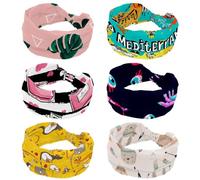 Lot de 6 bandeaux larges et antidérapants pour femme, motif carte de la Méditerranée, élastique pour la sueur, le yoga, l'entraînement, le yoga