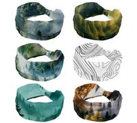 Lot de 6 bandeaux larges noués et antidérapants pour femme, turban doux, accessoires pour cheveux, forêt de pins brumeux sur la pente de la montagne dans une réserve naturelle, pour yoga, entraînement