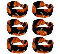 Lot de 6 bandeaux larges pour femme - Élastiques antidérapants et doux - Pour yoga, course à pied, sport, entraînement, gym, tissu en coton noué Helloween Pumkins 2_117